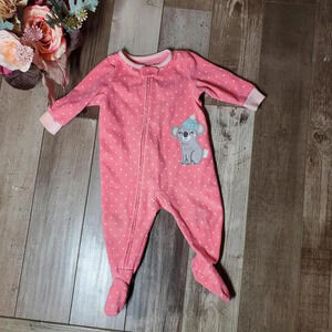 Carter's Pink Polka Dot One Piece Fleece Pajama PJs Size 6m GUC